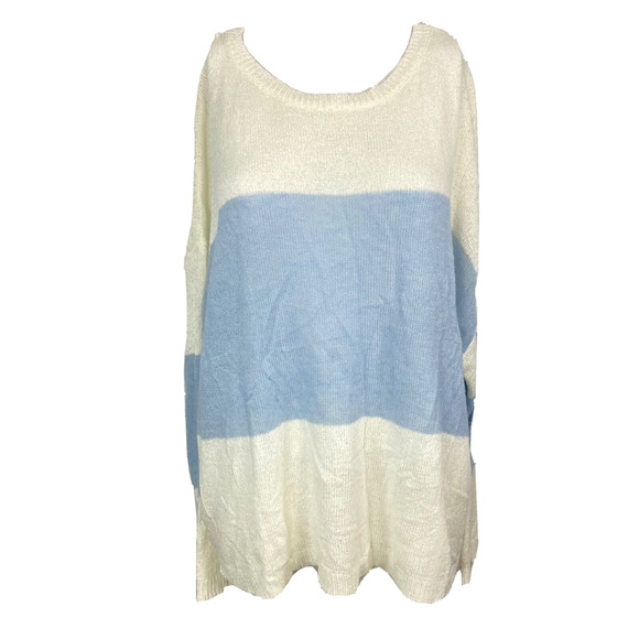 Davi & Dani Sweater Womens Sz M Ivory Blue Colorblock Long Sleeve Boat Neck - Picture 1 of 8